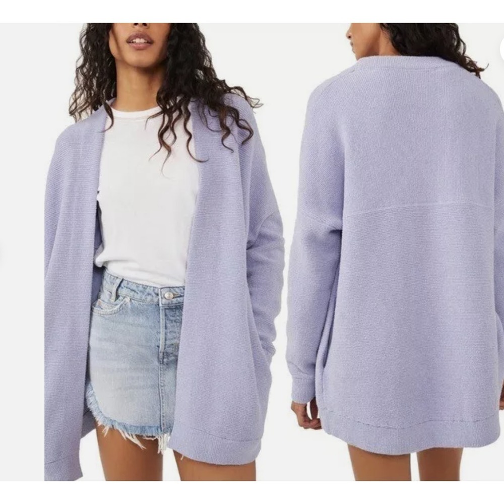 Free People Ottoman Knit Open Front Cardigan in Lavender Women XS Oversized NWOT